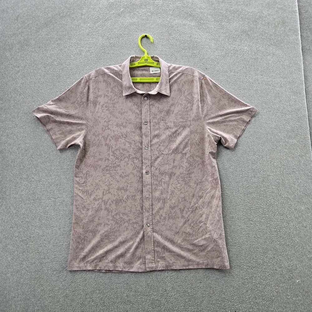Vuori Men Button Up Shirt L Mauve Floral Short Sleeve Bridge READ